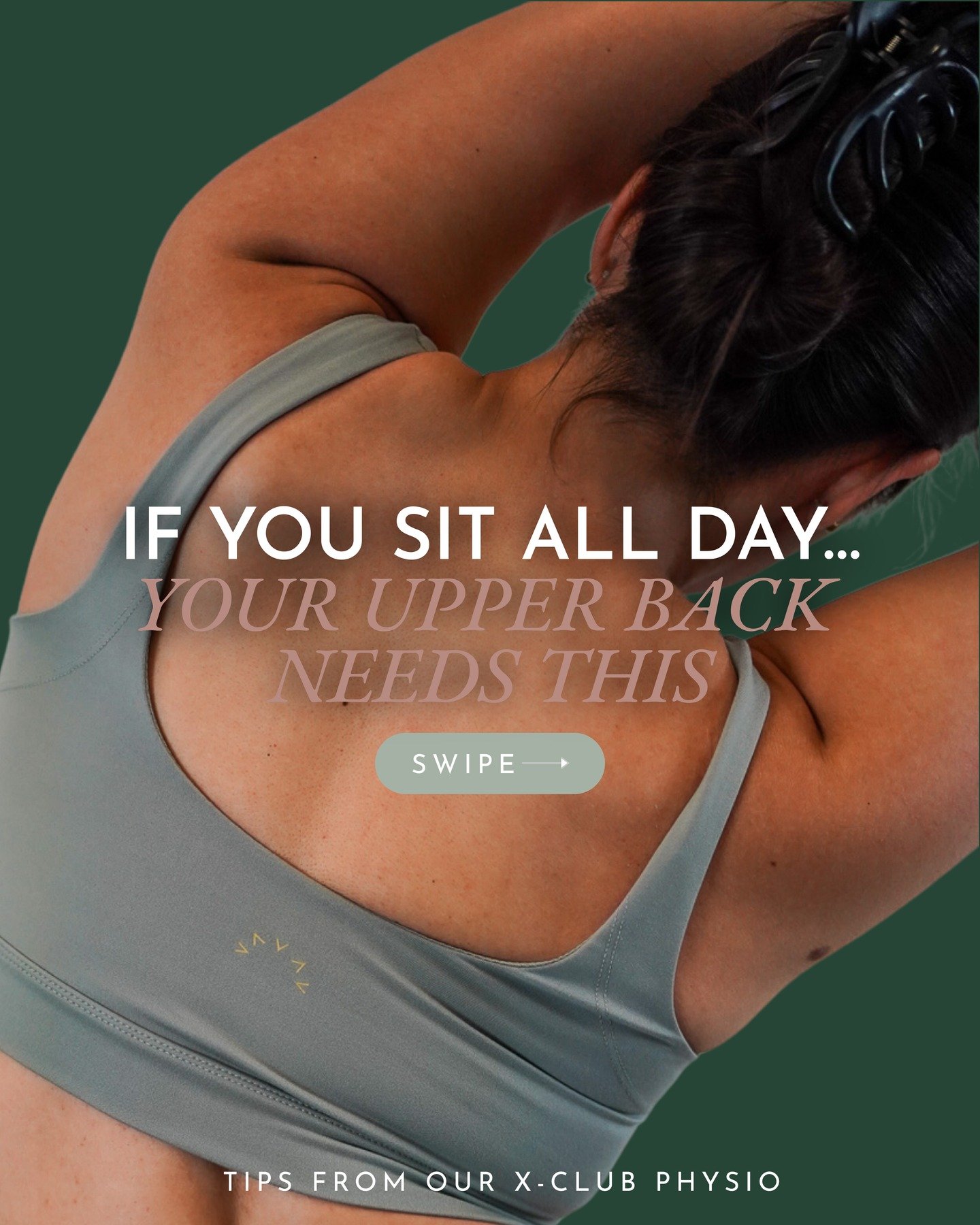 Most desk setups naturally encourage a rounded upper back. In physiotherapy, we often address this 2 ways: 

➡️ Restore movement into thoracic extension 
➡️ Build endurance in the muscles that support it 

Both help your spine tolerate more than the 