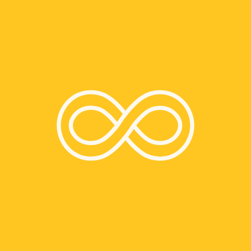 A white infinity symbol on a yellow background.