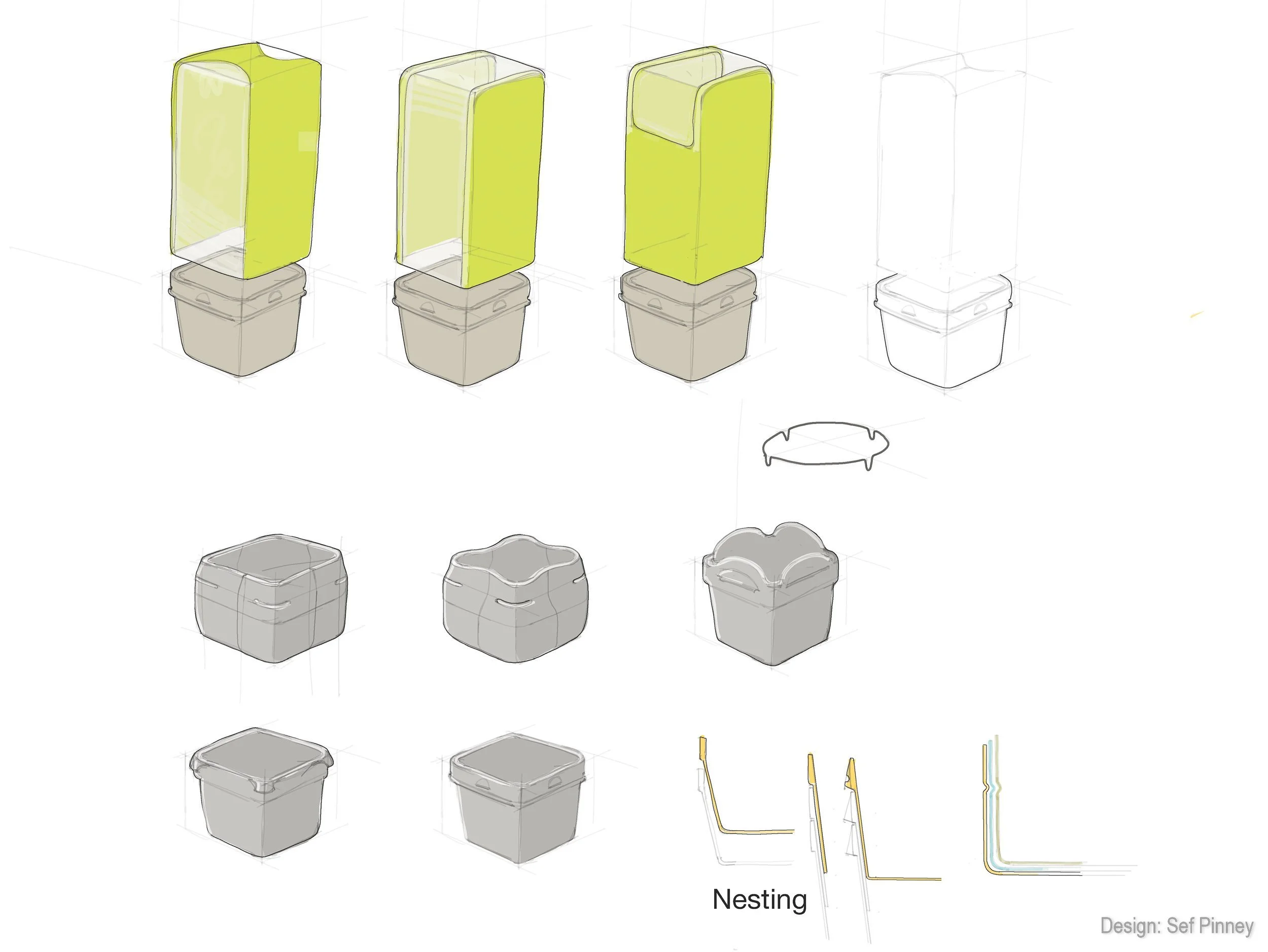 Refrigerator Herb Keeper -- Nesting cups with clear greenhouse covers, designed to keep rooted or cut herbs hydrated and reduce drying in the refrigerator.