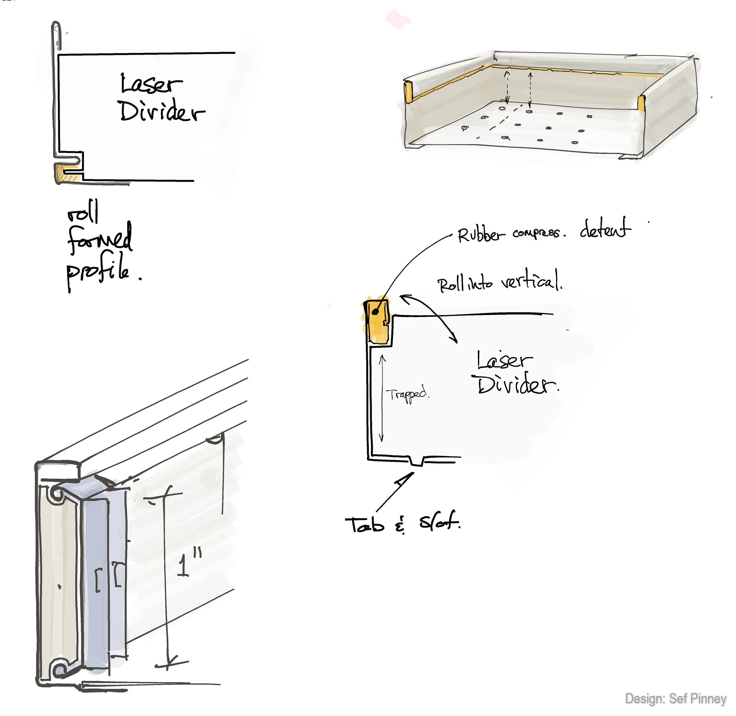 Adjustable Pencil Drawer Dividers — Gridded dividers and snap-fit hardware for rearranging compartments within a pencil drawer.