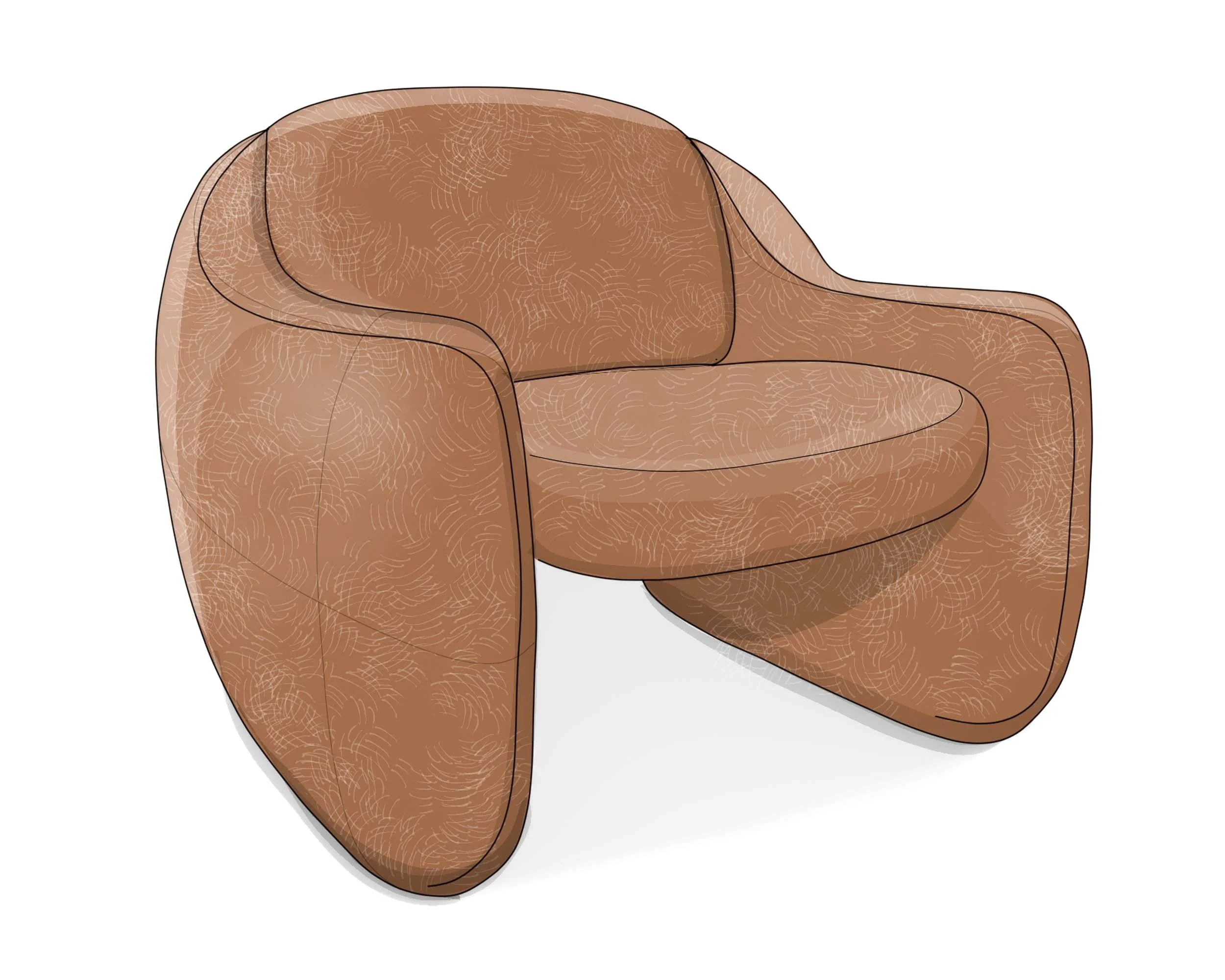 Soft-Wrap Lounge Chair — A lounge seating concept exploring an upholstered surface that wraps around the sitter, integrating the seat, back, and arms.