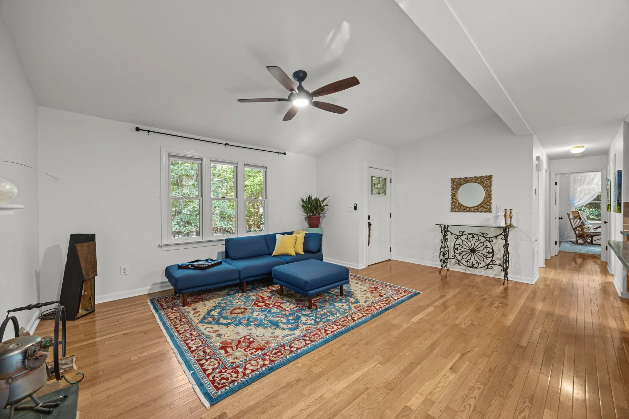 Open concept living with faulted ceiling
