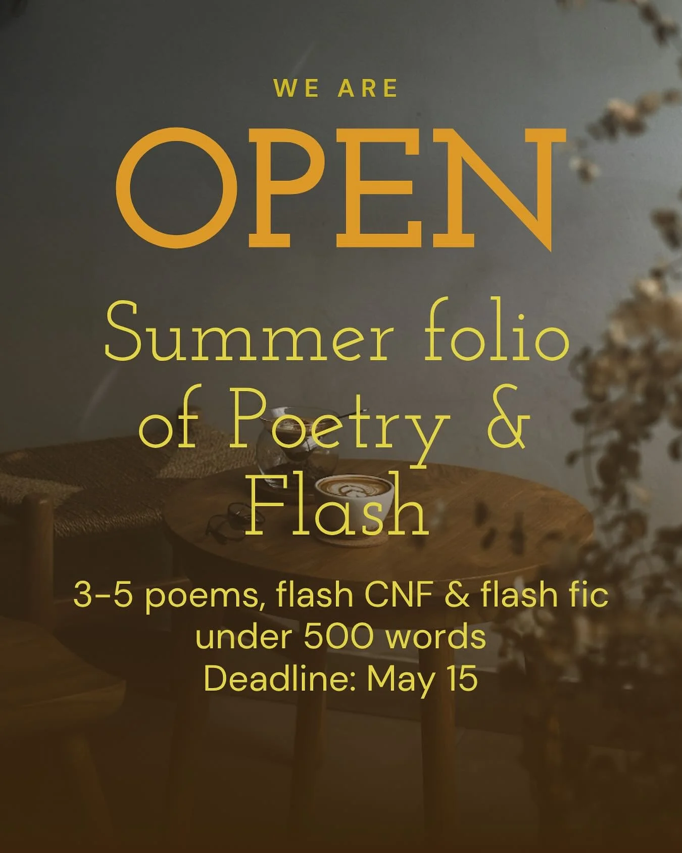 Surprise! We are OPEN for two weeks only.

Consider this your invitation to help us celebrate sharp, surprising writing in compact forms.

We&rsquo;re seeking poetry and flash fiction/creative nonfiction that breaks into light&mdash;work with intenti