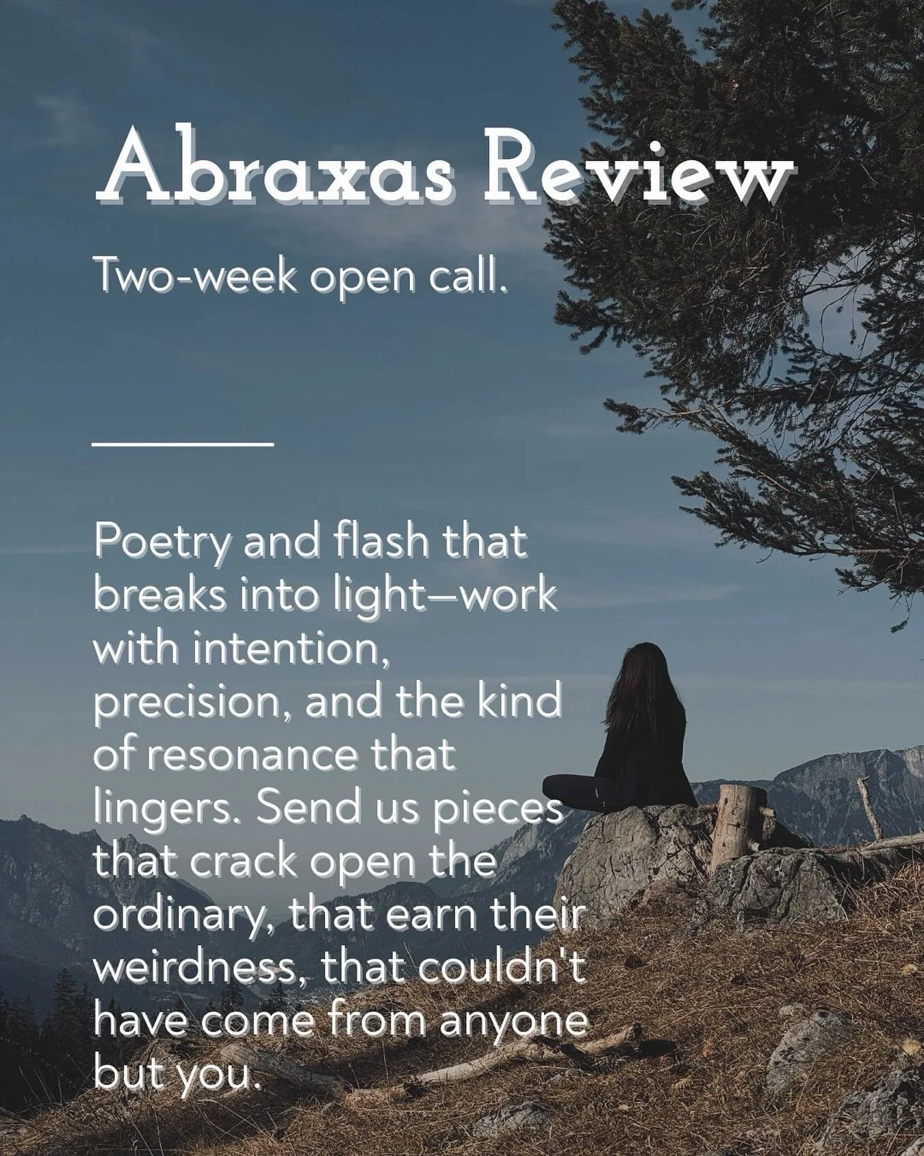 We&rsquo;re seeking poetry and flash fiction/creative nonfiction that breaks into light&mdash;work with intention, precision, and the kind of resonance that lingers. Send us pieces that crack open the ordinary, that earn their weirdness, that couldn&
