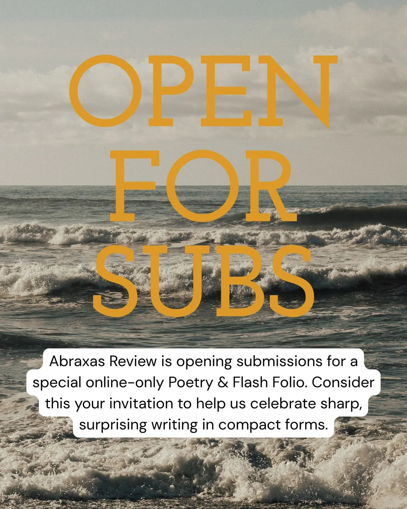 Reminder that we are OPEN for our Summer Poetry &amp; Flash Folio till May 15! Consider this your invitation help us celebrate sharp, surprising writing in compact forms.

Submit on our site!