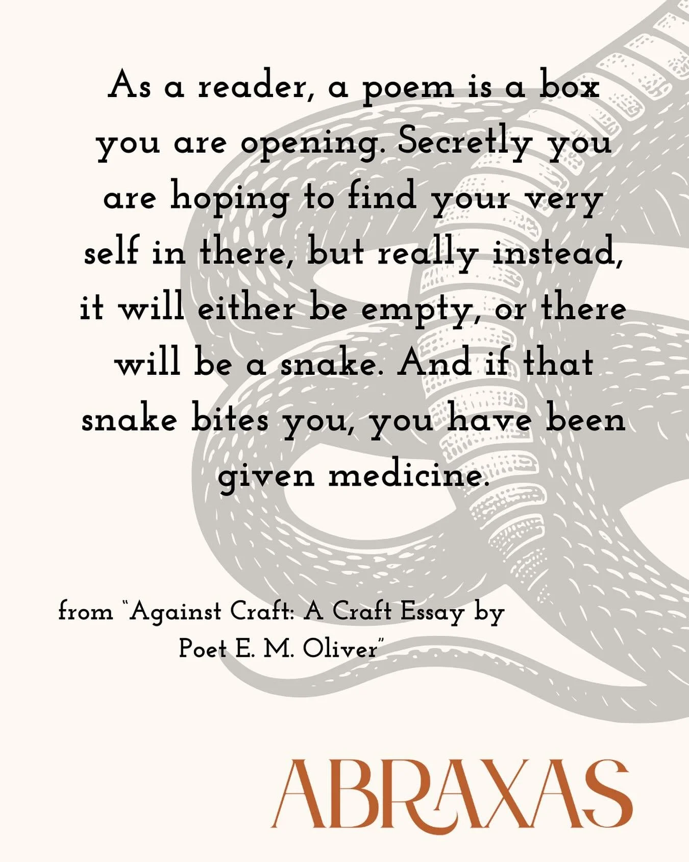 &ldquo;Did I craft this poem into an empty box? Or is there a snake still in there? Is it asleep? Will it strike out? 

Of course, I am not the one to answer these questions,&rdquo; writes E.M. Oliver. 

Read this hot take of acdraft essay on our sit