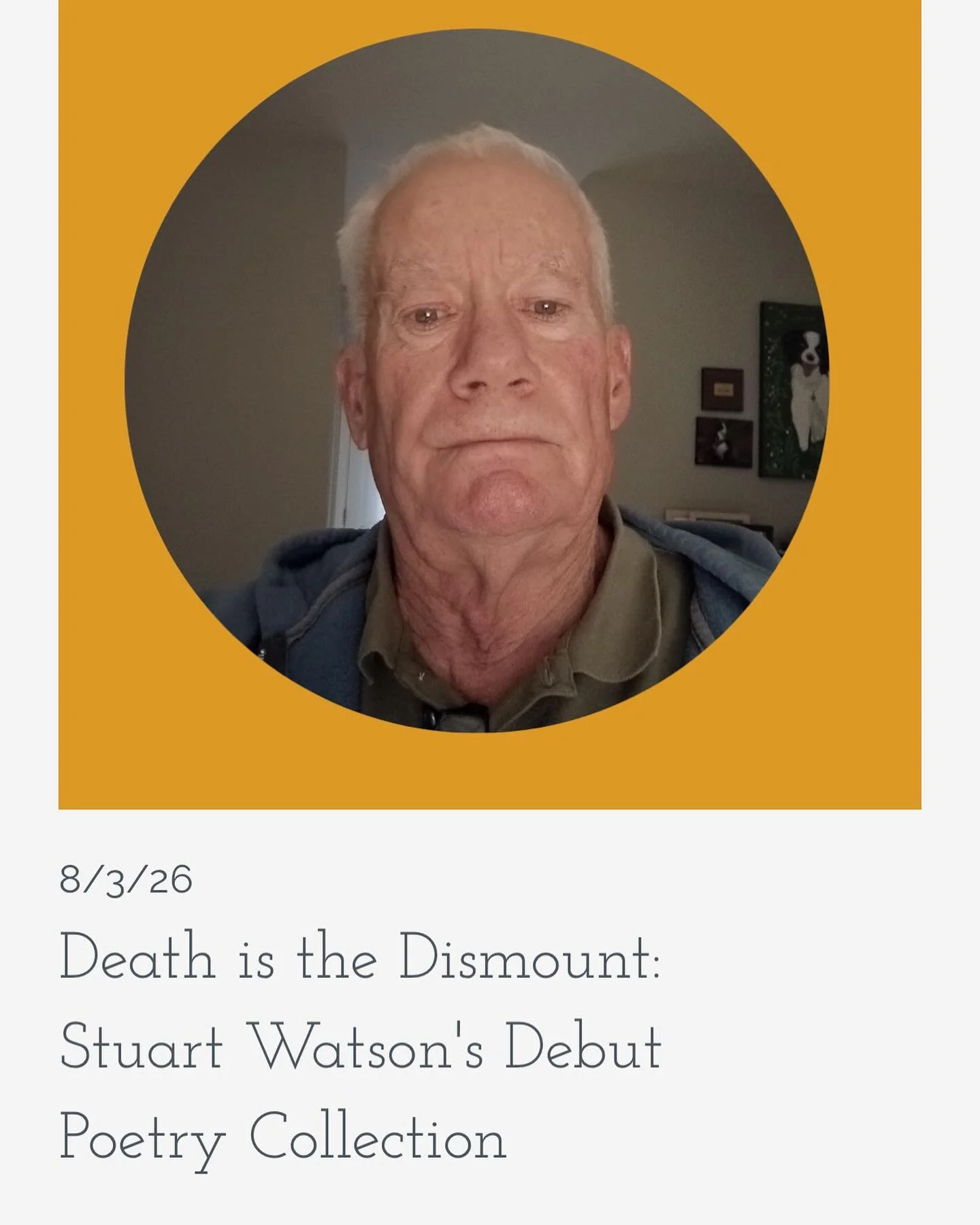 Stuart Watson&rsquo;s debut collection, Death is the Dismount (The Poetry Box Publishers, July 2026), is the work of a writer who has spent decades writing across contexts and genres&mdash;first as a journalist, then as a short story writer, and now 