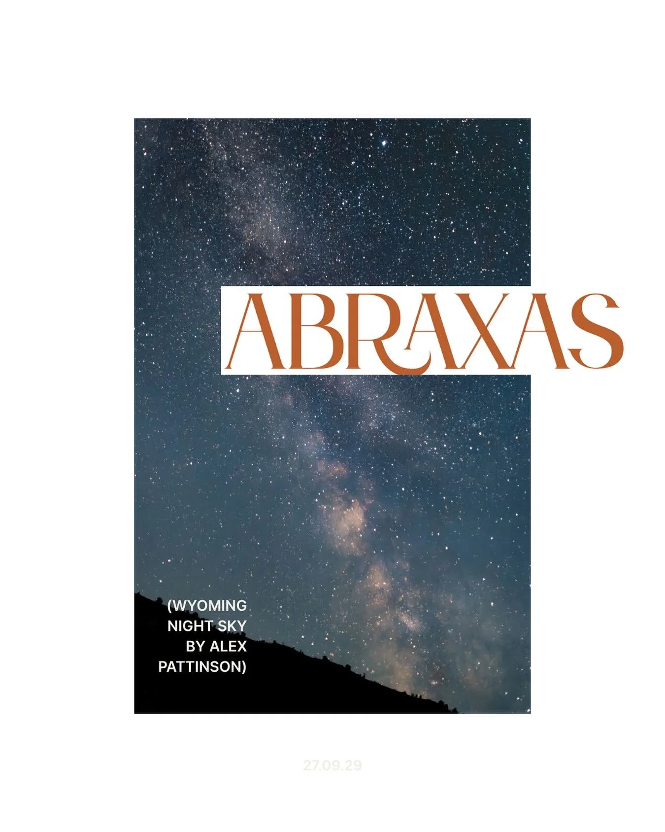 Abraxas publishes poetry, prose, and visual art that cracks the egg. 

That means work with arresting emotional impact that&rsquo;s achieved not by contrived figurative language, but that surprises while serving a larger purpose. Send us your work th