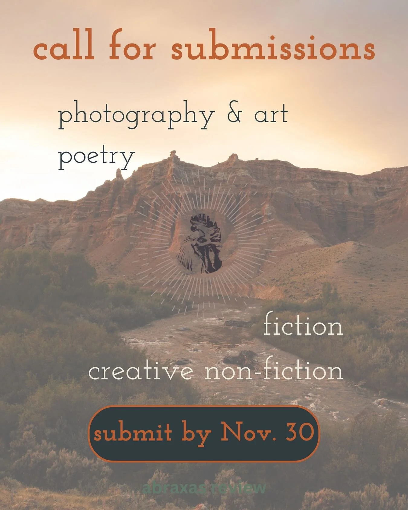 Submission details:
&bull; $3 submission fee per genre
&bull; Simultaneous submissions welcome (please notify us immediately if accepted elsewhere
&bull; We will close submissions early if we reach capacity
&bull; Decisions by mid-December
&bull; Pub