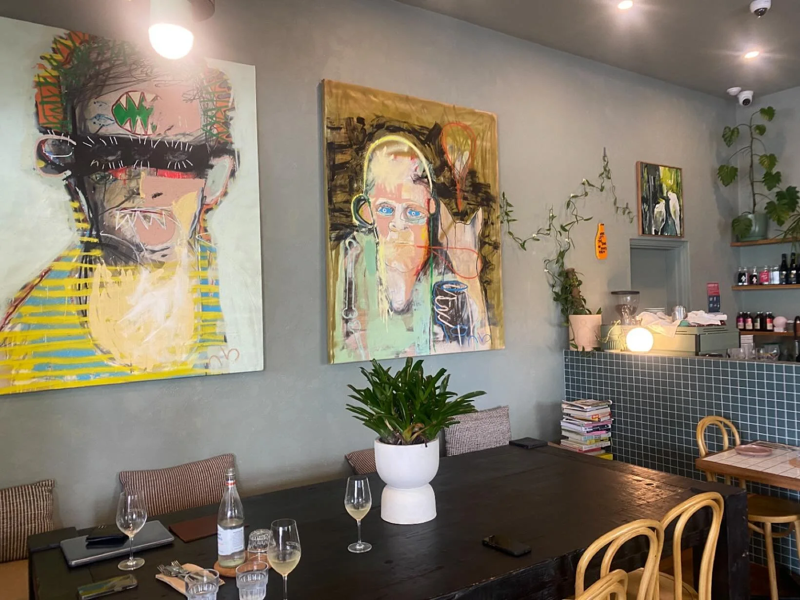 I had pleasure of having lunch at @bangalowtuckshop yesterday and got to sit with some of my favourite Pack Gallery paintings from the past. These 2 portraits by @billington_nick look amazing in this beautifully decorated restaurant. Thanks for lunch