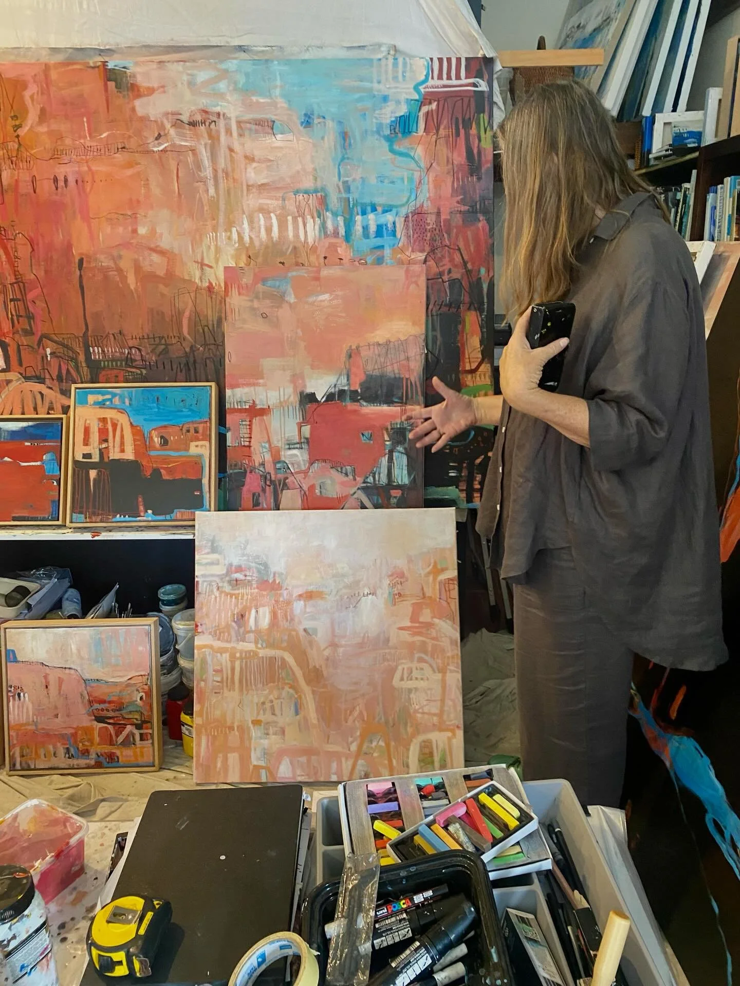 A little sneak peek behind the scenes with Rosie Stollery in her studio. A week out from Rosie&rsquo;s solo show at Pack Gallery. Last day of planning gallery layout and selecting works to go in the show. It&rsquo;s the chaos before the calm.