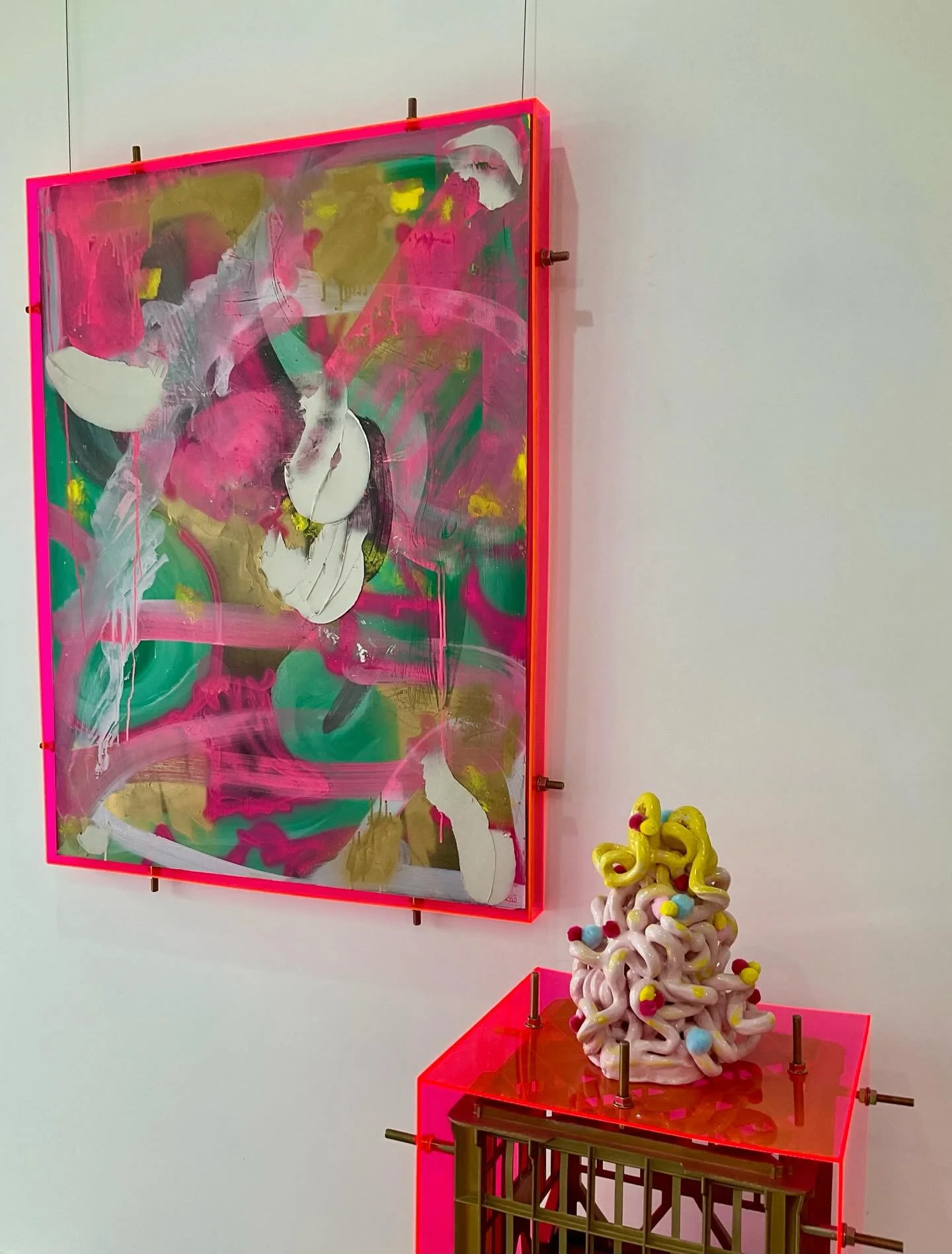 New hang this week. Katie Pinks brilliant literally glowing paintings&hellip;&hellip;.. and of course my gallery Muse Solomon