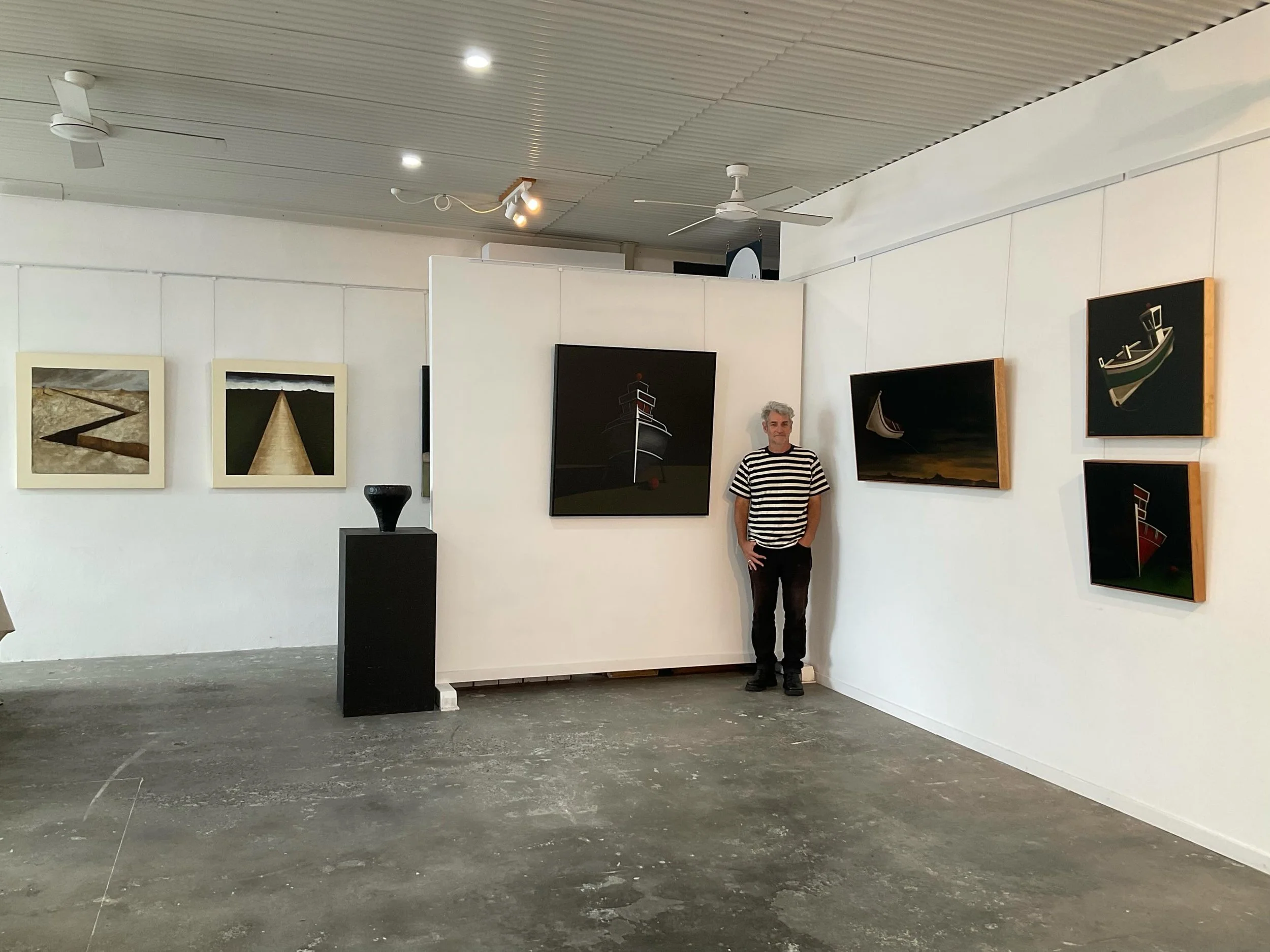 Matt Baird with his new paintings &ldquo; Ghost Boats&rdquo; these beautifully crafted paintings are stunning and are really worth a look.