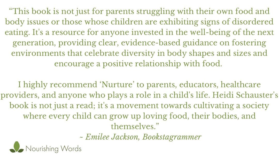 Thank you read.with.emilee for your recent review of my new book Nurture: How to Raise Kids Who Love Food, Their Bodies, and Themselves. 

Reviews help the book to get to more families and caregivers who will benefit from reading it. Thank you to tho