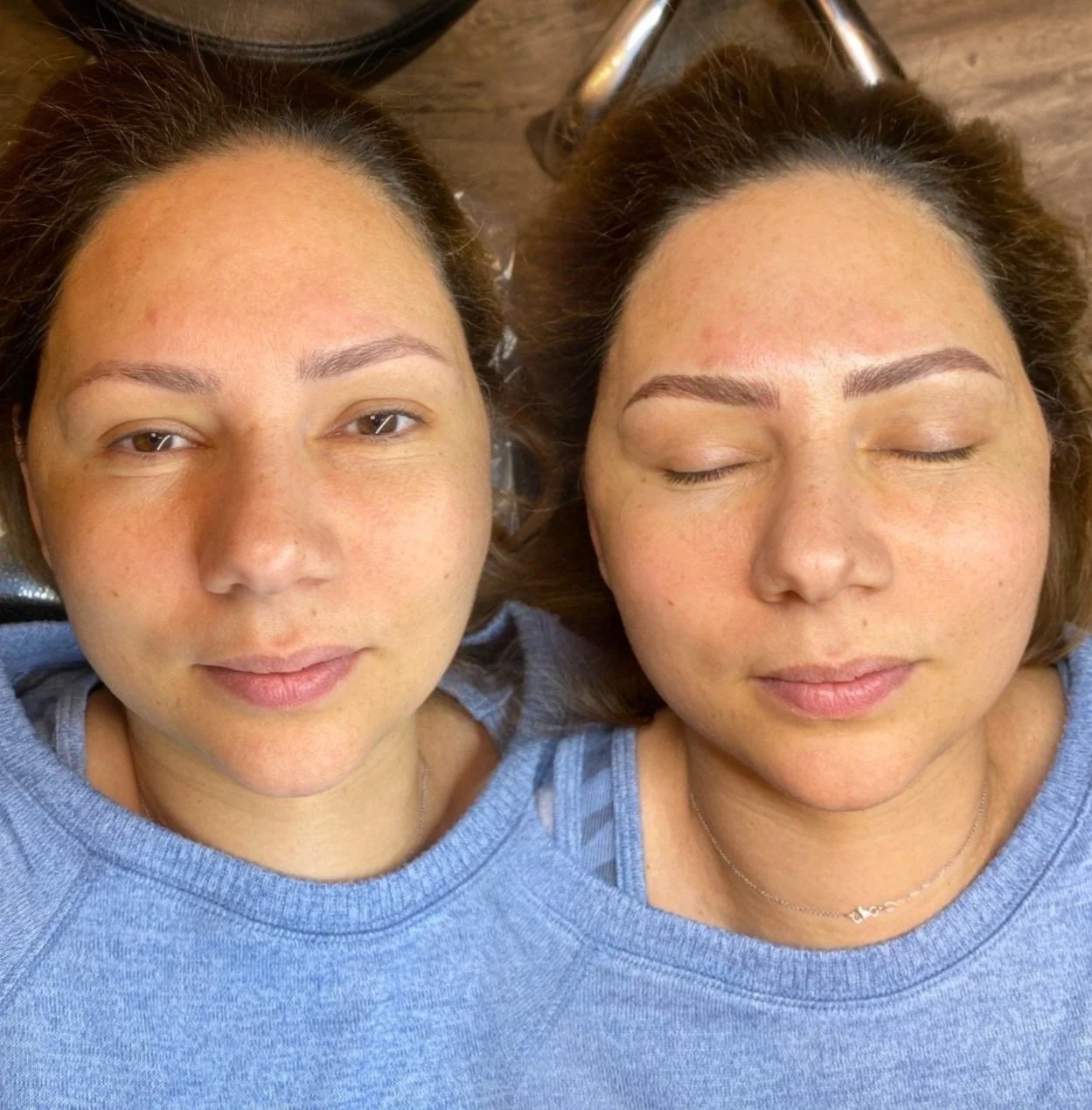 Natural microblading before and after on our female client at our Tempe microblading studio