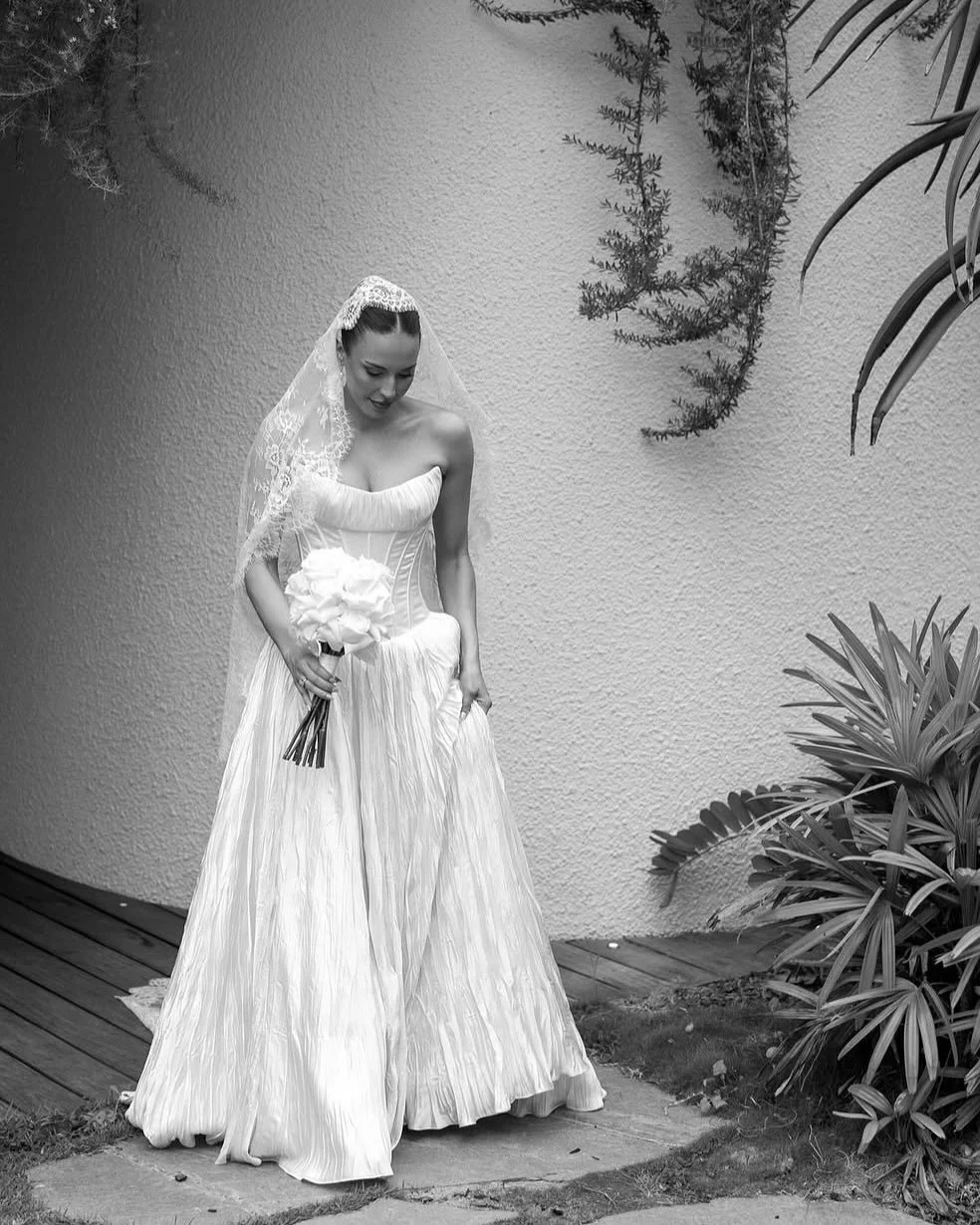 SPHERE BRIDE &mdash; Beautiful @bronteludlow in the @flourestudio Daphne gown, a chic vintage-inspired corset silhouette crafted from a luxurious crushed pleating. Available in our Brisbane gallery, explore, fit and order our Floure collection by boo