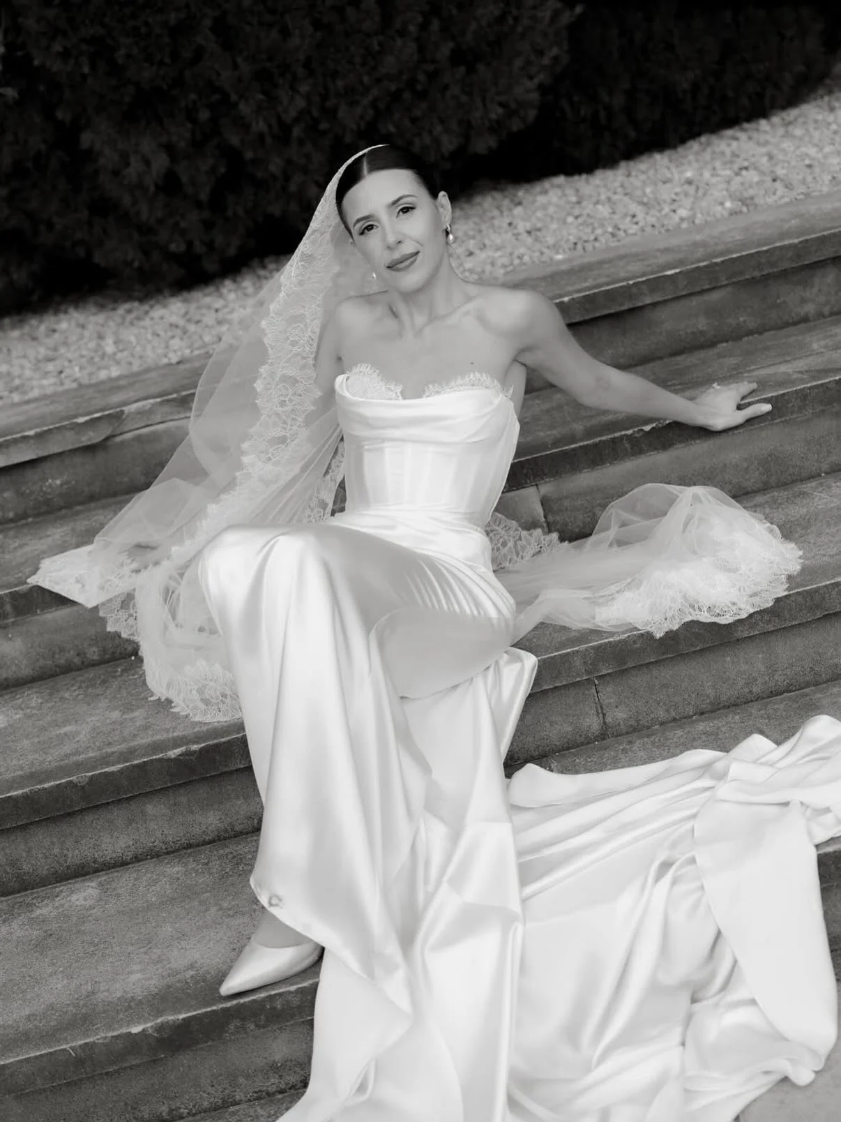 SPHERE BRIDE &mdash; Chic elegance with the @katherinetash Indu gown on bride @zazanovo for her garden party ceremony. An effortlessly modern silhouette with a subtle hint of lace detailing and internal corsetry for a touch of timelessness. Explore, 