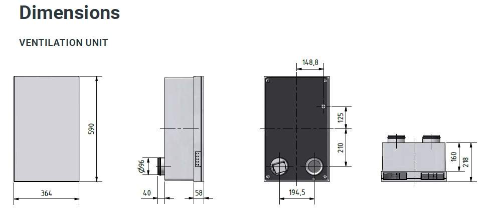 Dimensions of ventilation unit