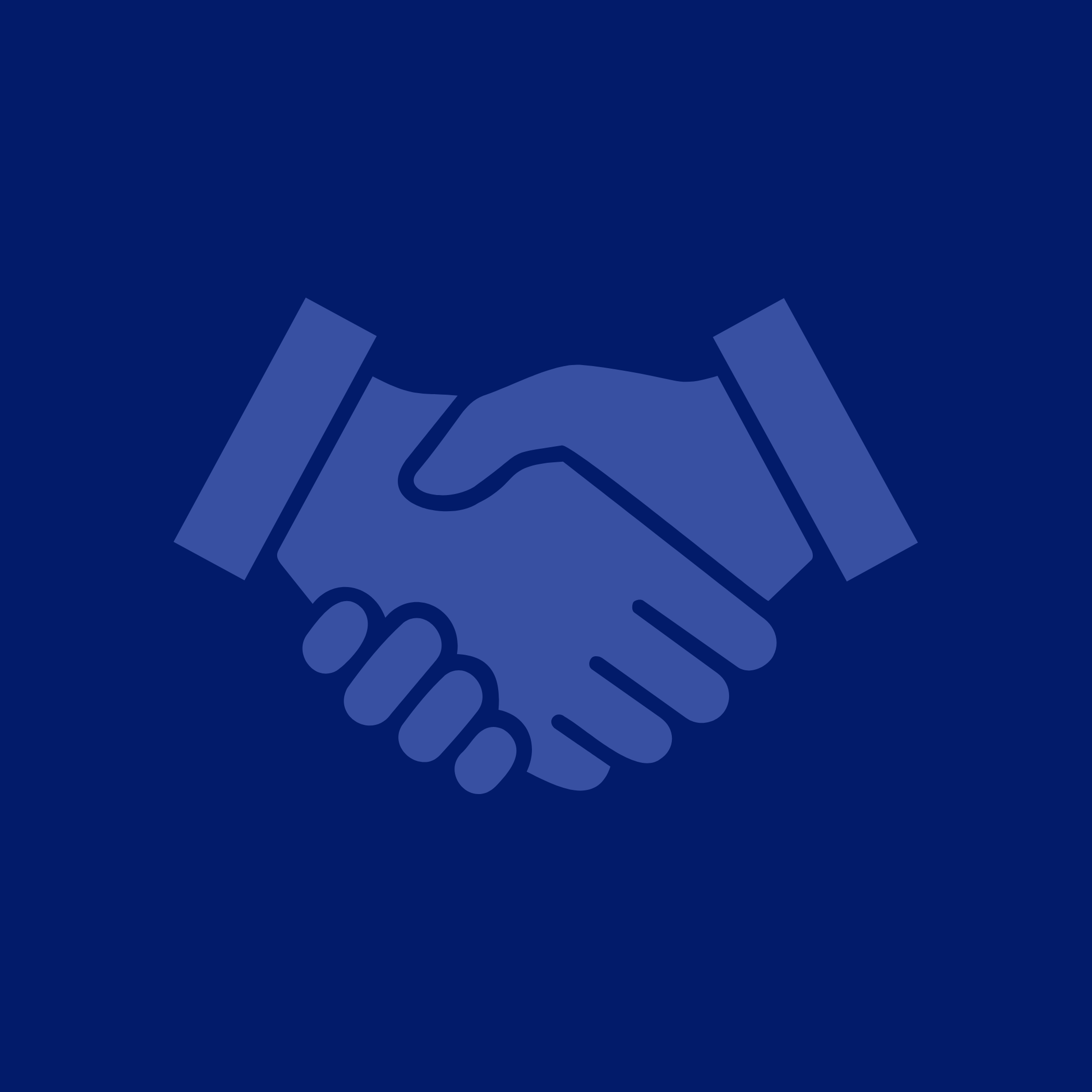 Graphic of two hands shaking, symbolizing agreement or partnership, on a dark blue background.