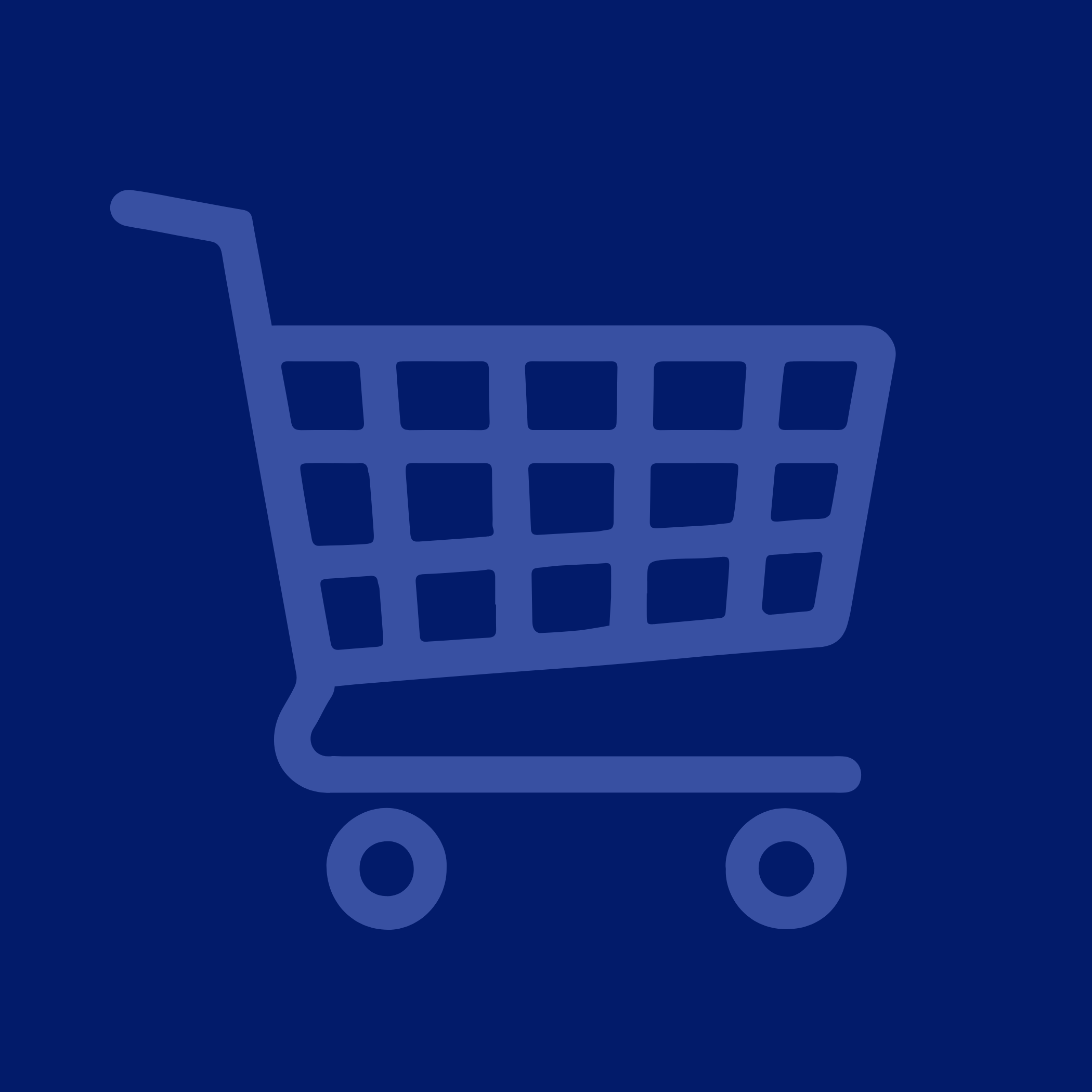 Icon of a shopping cart on a dark blue background.