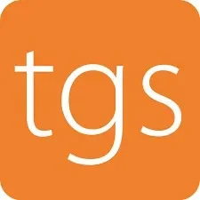 Orange logo with lowercase "tgs" in white letters