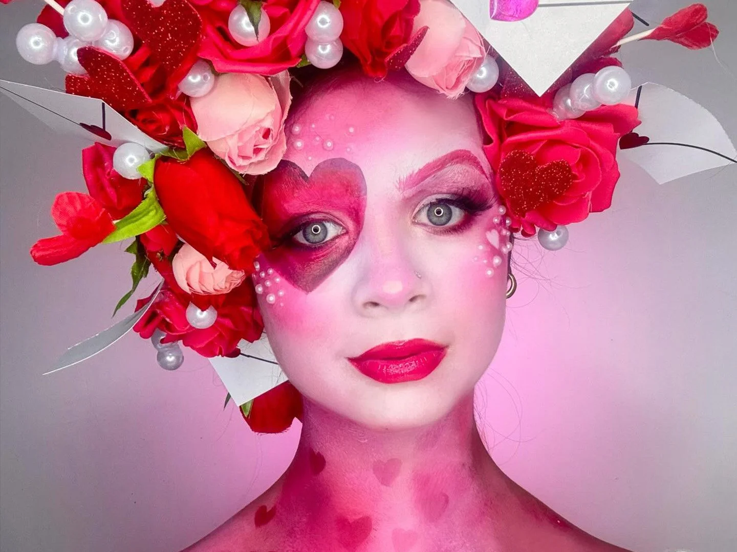 Mela Mitchell wearing a Valentines Day makeup creative look