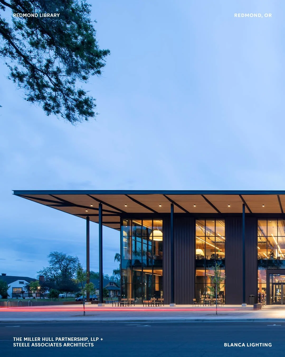 Designed as a "living room" for the community, the Redmond Library emanates a residential feel while boldly serving its civic duties.

The facility is nestled within a quiet neighborhood, posing a major concern for light trespass. The light