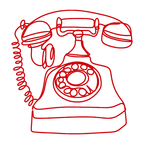 Illustration of a vintage rotary telephone in red outline