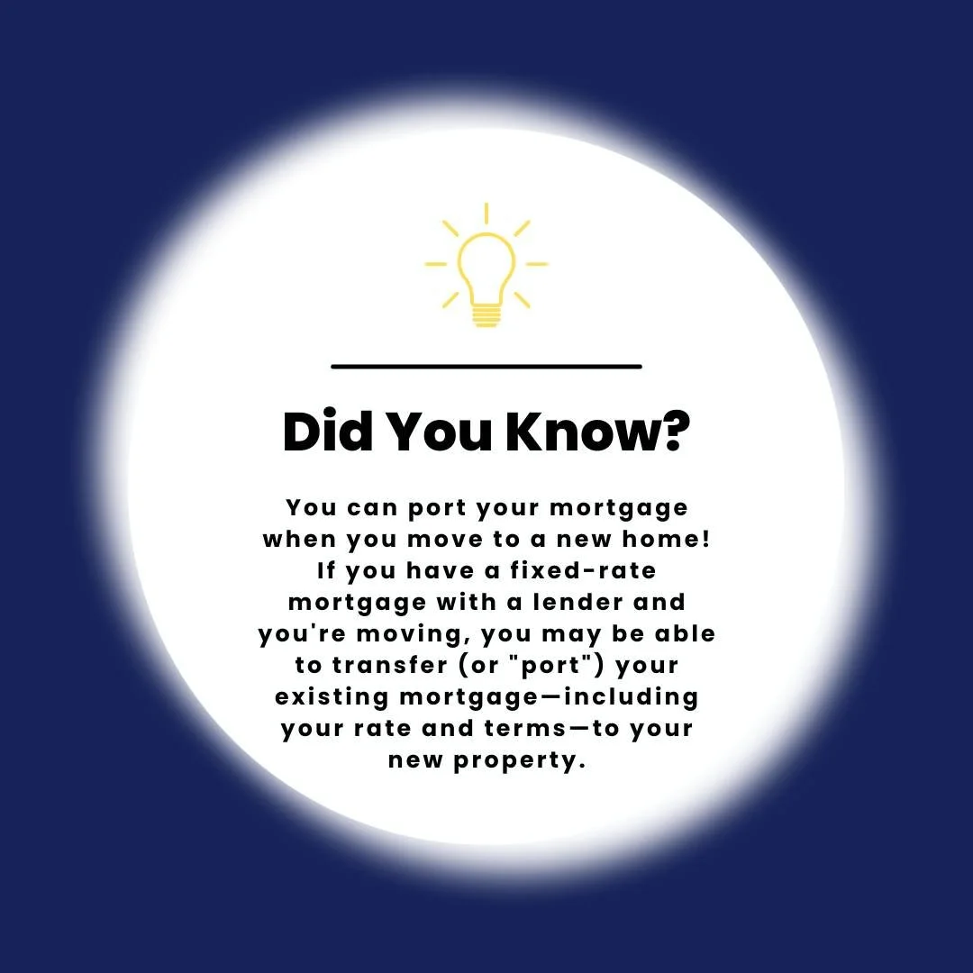 💡 Did you know you can port your mortgage when you move to a new home?!

If you have a fixed-rate mortgage with a lender and you're moving, you may be able to transfer (or &quot;port&quot;) your existing mortgage&mdash;including your rate and terms&