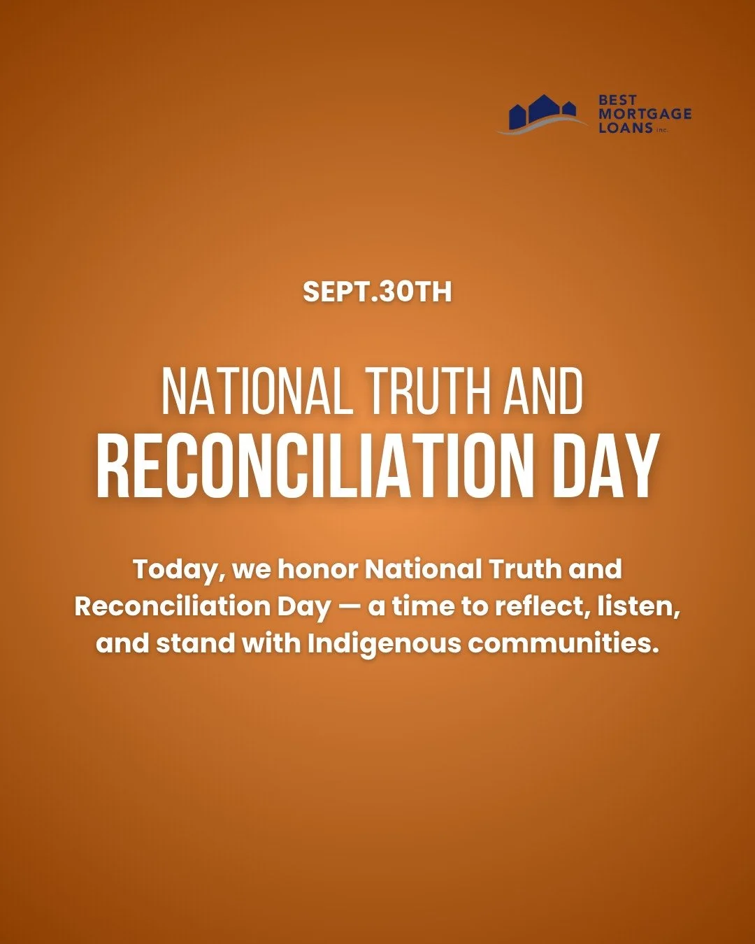 Today, we honor National Truth and Reconciliation Day &mdash; a time to reflect, listen, and stand with Indigenous communities🧡

Every child matters. Every voice counts.

#TruthAndReconciliation #OrangeShirtDay #EveryChildMatters #BestMortgageLoans