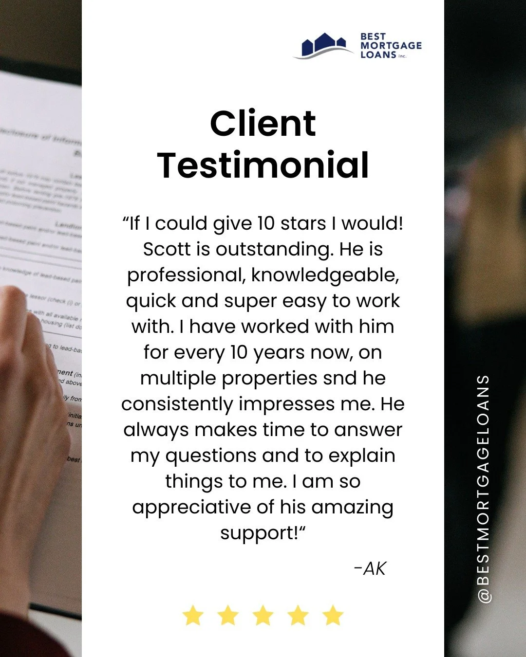 Thank you so much for the kind review and for trusting Best Mortgage Loans over the years! We are grateful for the opportunity to help with multiple properties and truly appreciate your continued support🙌🏻

#BestMortgageLoans #ThankYou #ClientAppre