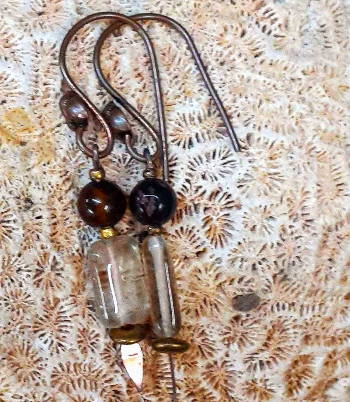 Madame Noir's Smoky Quartz and Copper Earrings