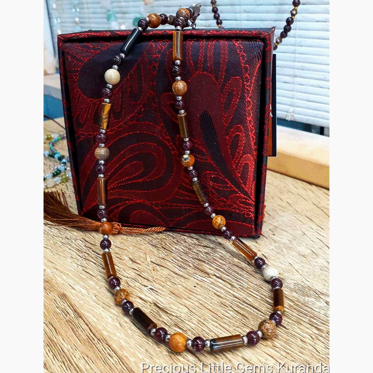 Lioness's Tiger's Eye, Garnet and Picture Jasper Necklace
