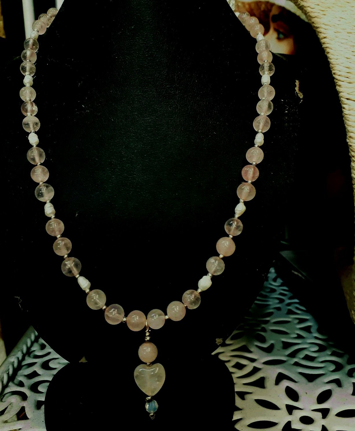 Rosey and Pearl heart necklace
