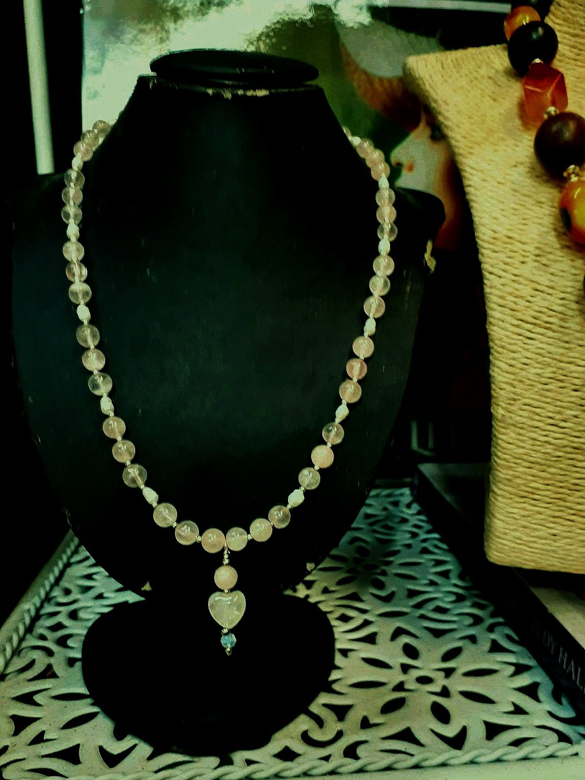 Rosey and Pearl heart necklace