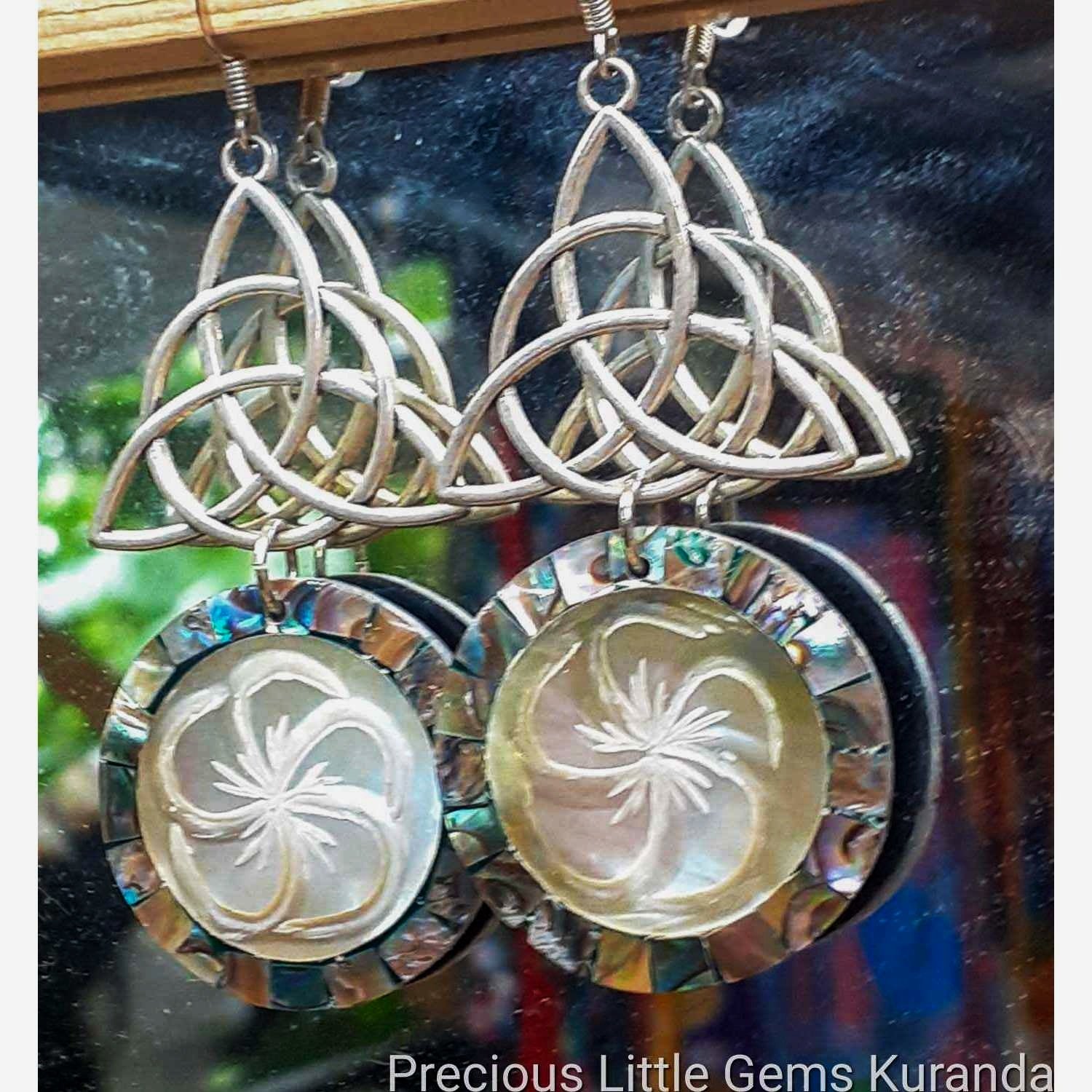 Sea Gypsy's big Celtic knot and Paua shell earrings