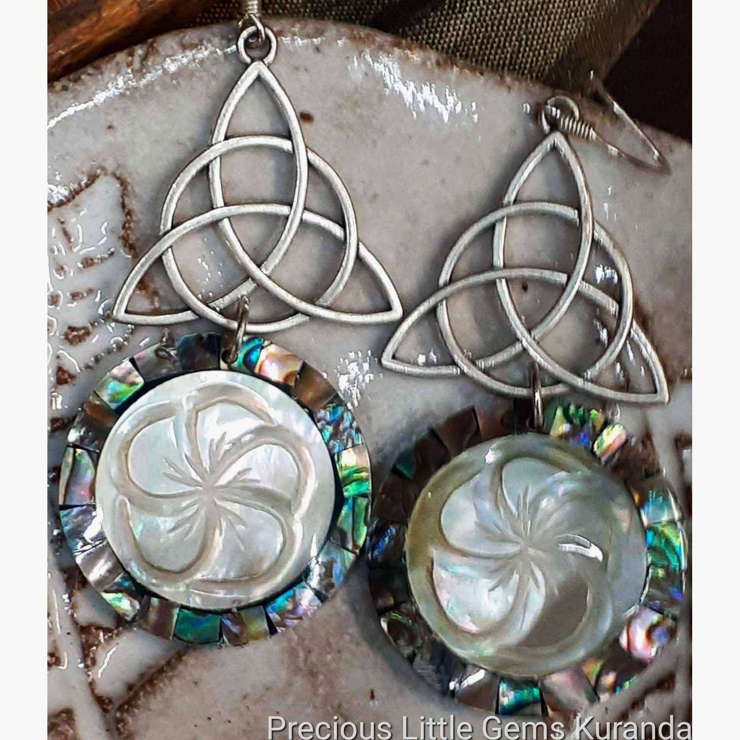 Sea Gypsy's big Celtic knot and Paua shell earrings