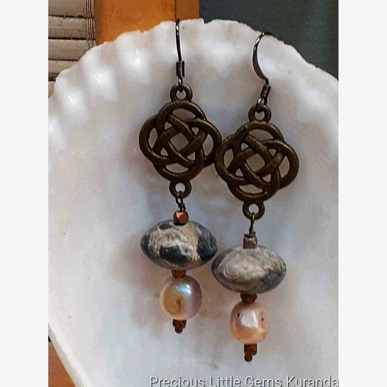 Sea Gypsy's knot, stone and Pearl Earrings
