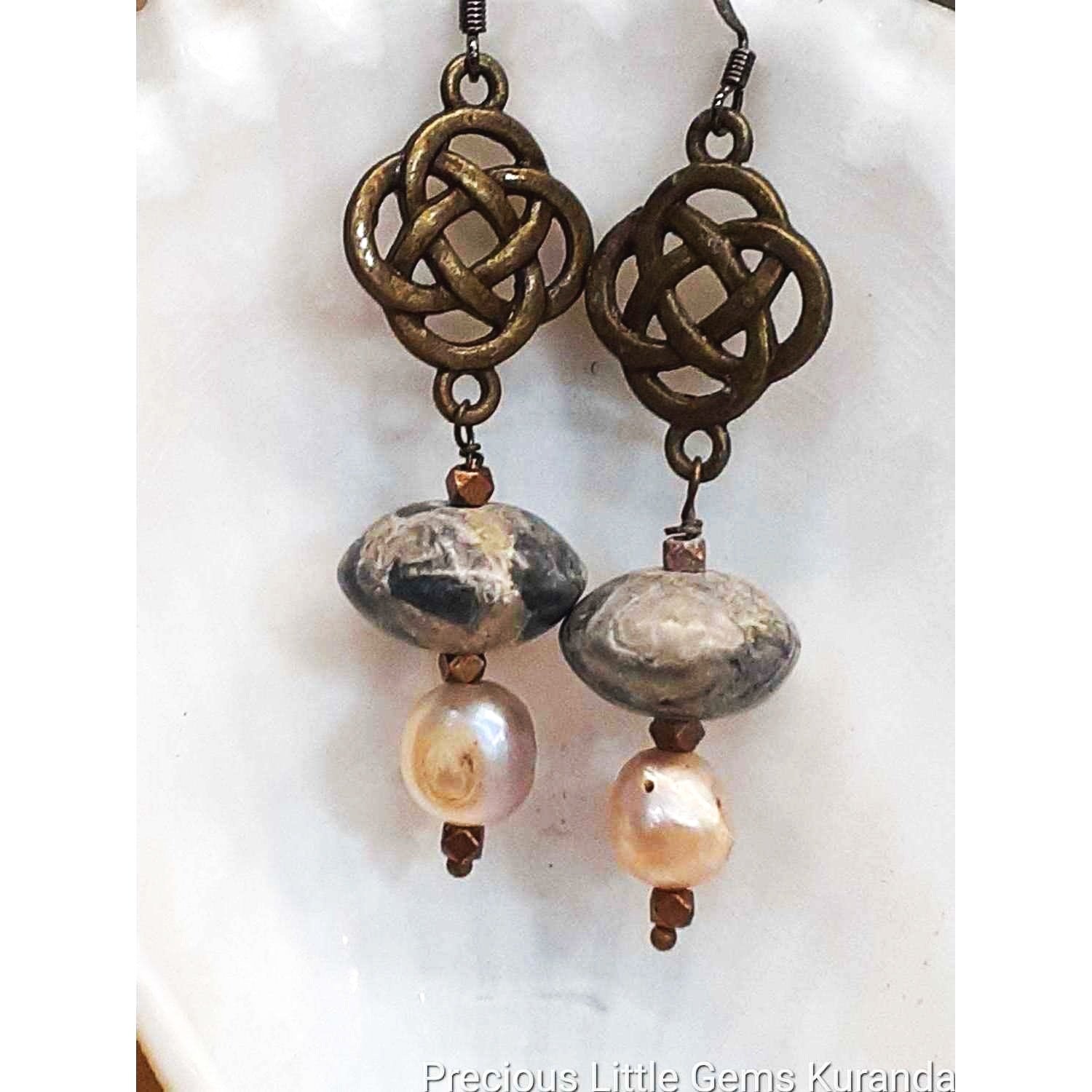 Sea Gypsy's knot, stone and Pearl Earrings