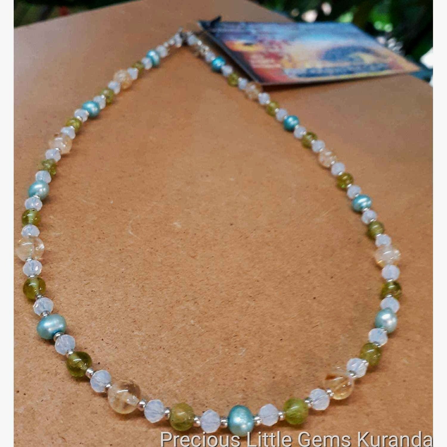 Miss Whimsy's Peridot, Citrine, Pearl and Opalite Necklace