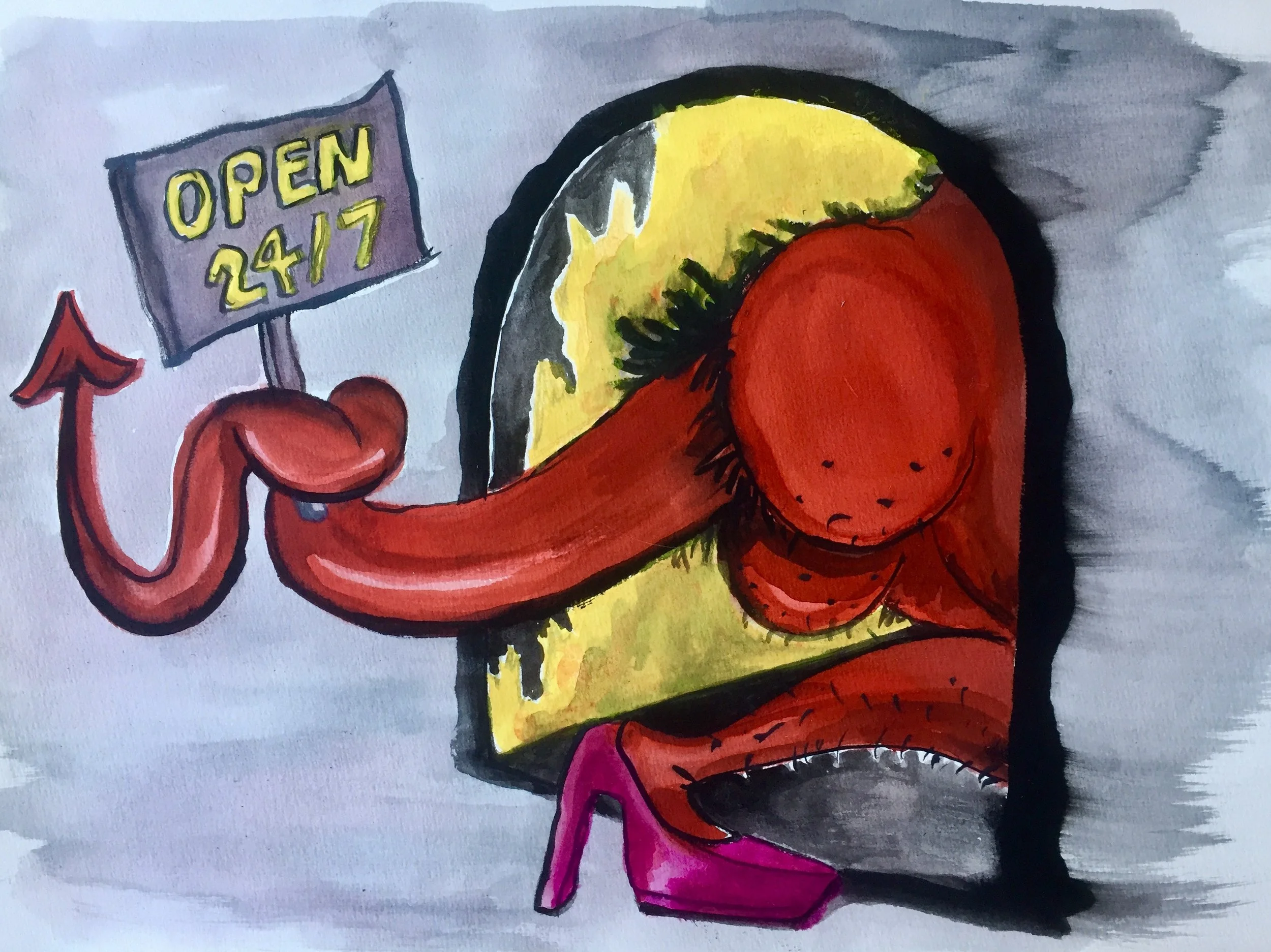 Cursed (Open For Business), 29,6 x 41,8 cm, 
gouache and aquarel on acid free Hahnemuller 