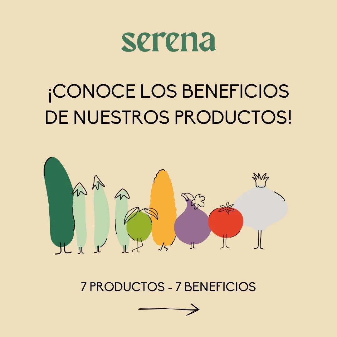 🌱✨ 7 productos, 7 beneficios ✨🌽

En Serena, cada producto no solo est&aacute; lleno de frescura, sino tambi&eacute;n de grandes beneficios para ti y tu familia. 

&iquest;Quieres conocerlos? &iexcl;Desliza a la izquierda! 🥒🍅🧅

Cada uno de nuestr