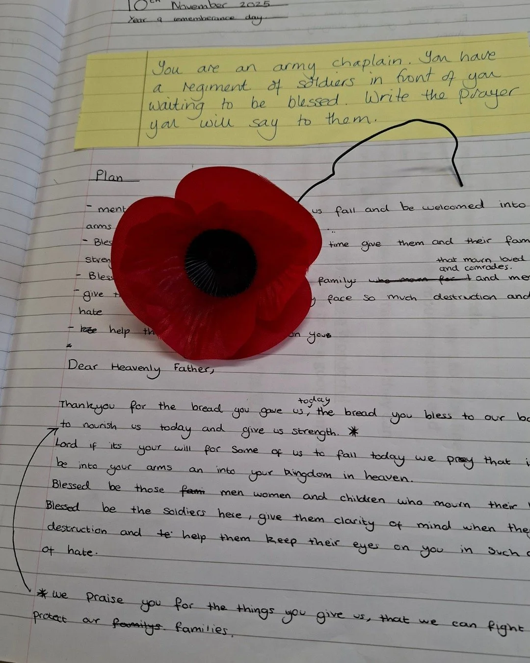 For our Remembrance Day responses, each member of Year 9 were given a writing steer - they had to write from the point of view of a character involved in World War I.  This response was a prayer for those about to go into battle.

#wewillrememberthem