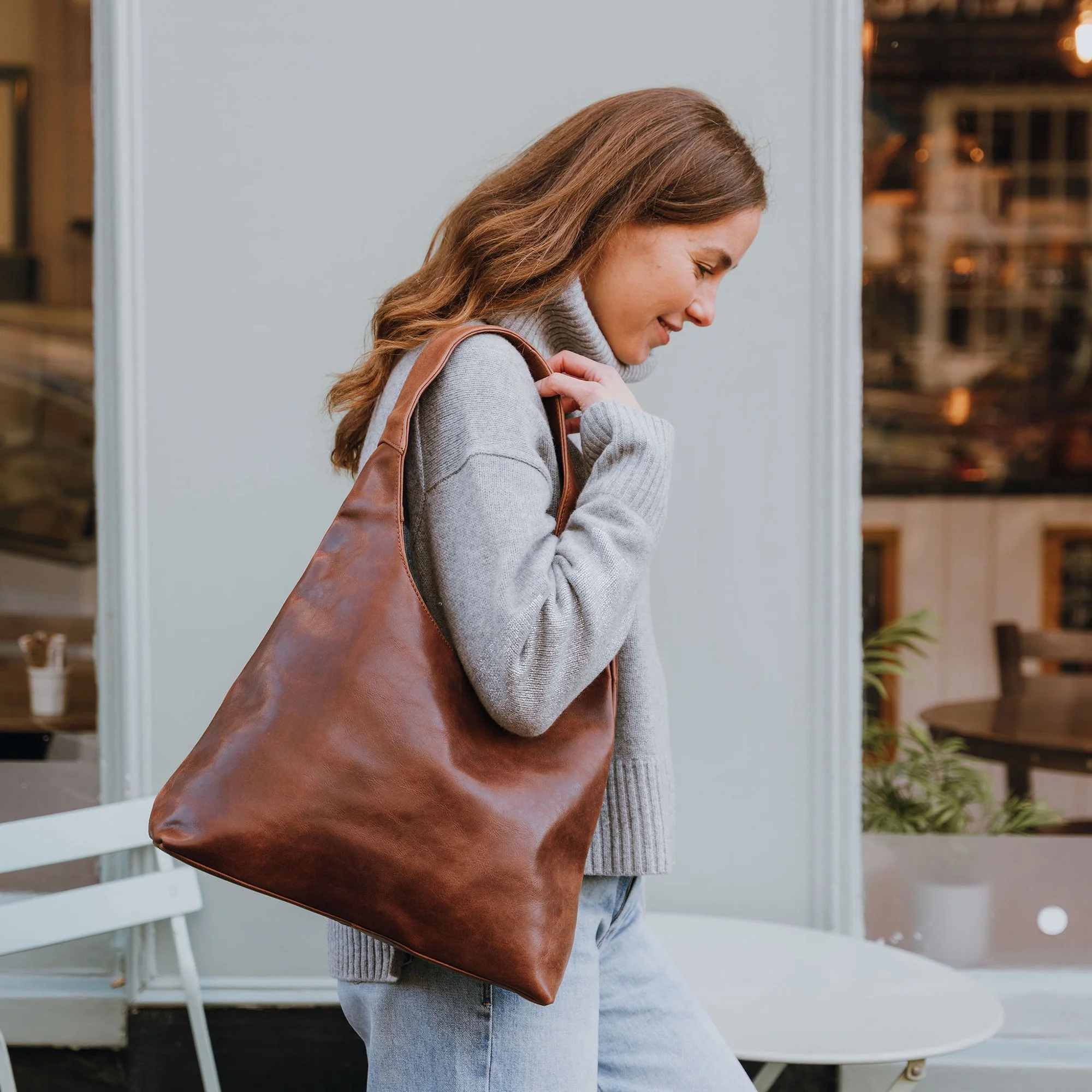 Helena Brown Leather Hobo Tote