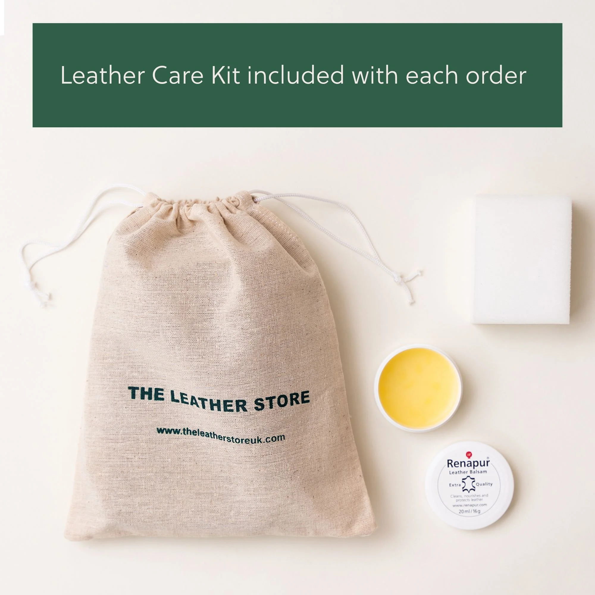 Renapur leather care kit recommended for cleaning and protecting full grain leather handbags