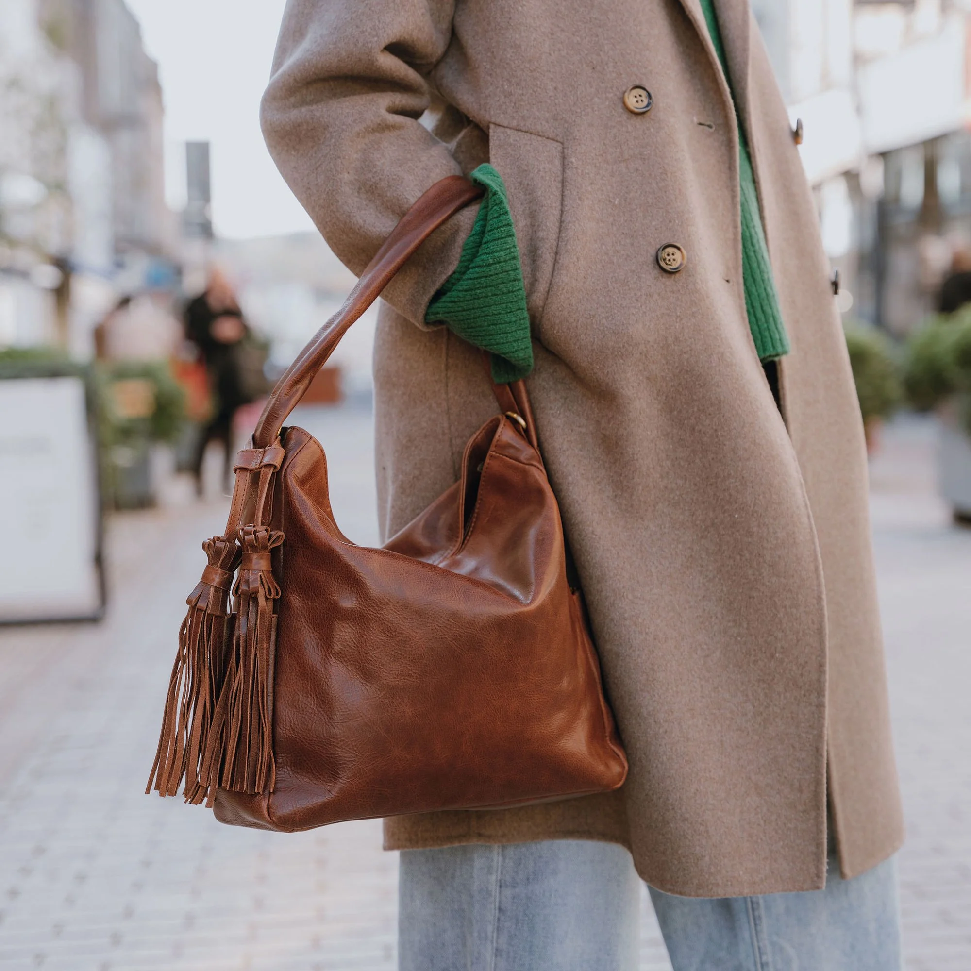 Maddy Leather Tassel Hobo Bag