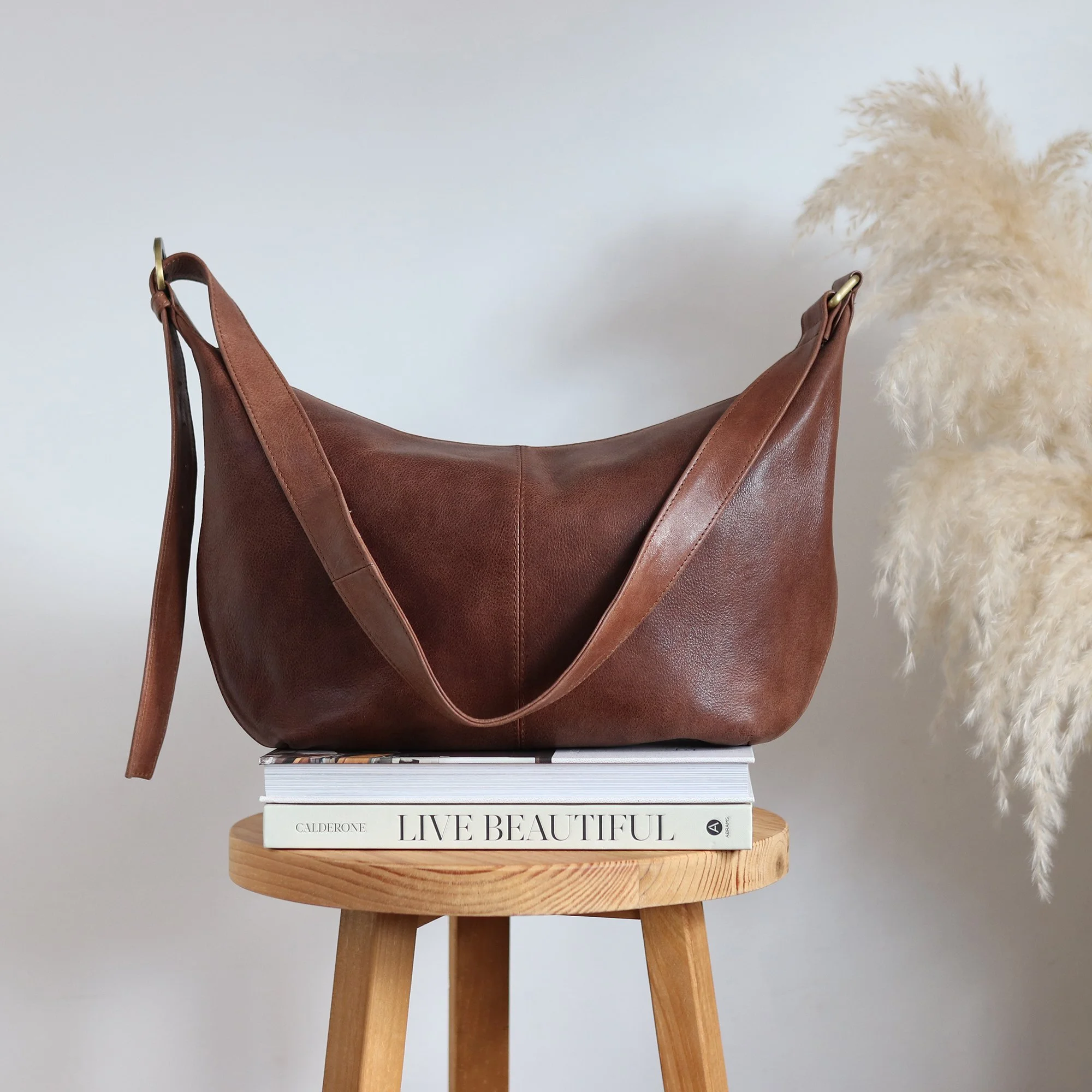 Olive Slouchy Brown Crescent Crossbody Bag