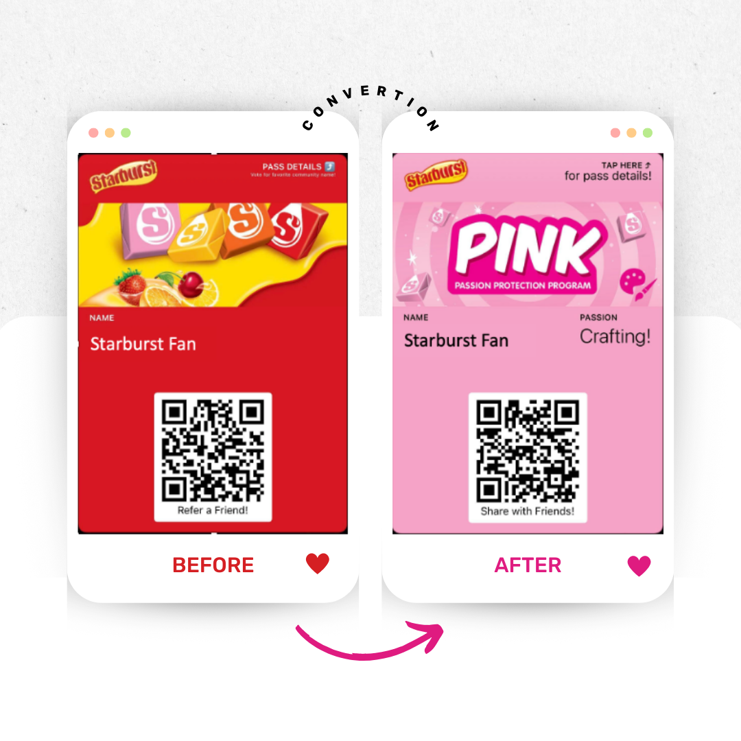 Conversion of a Standard Starburst Wallet Pass to a Pink Passion Protection Program Wallet Pass
