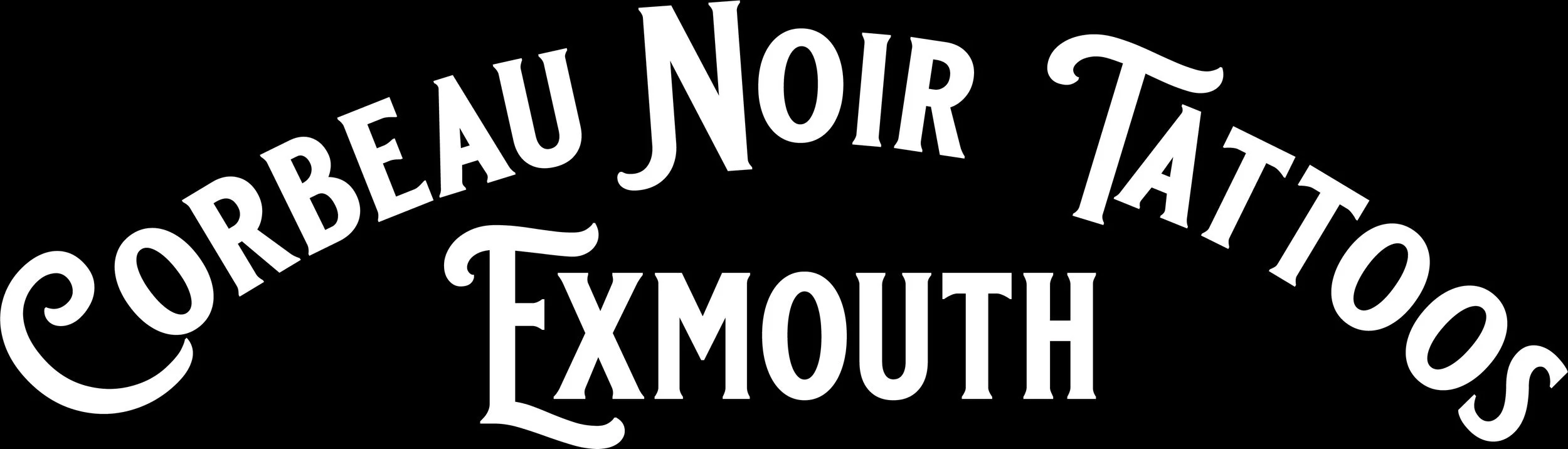 Corbeau Noir Tattoos Exmouth logo with white text on black background.