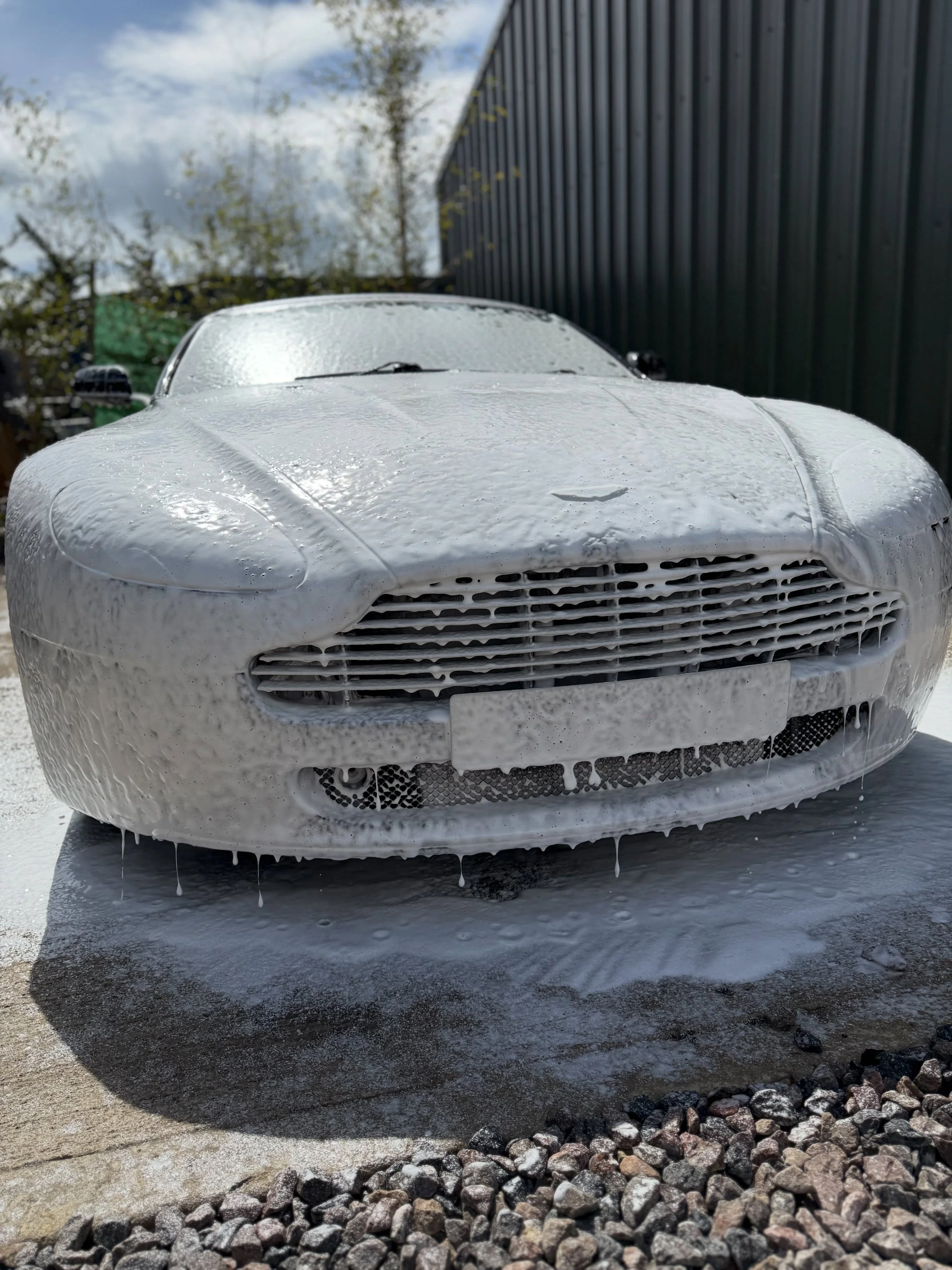 Lovely Aston Martin back from servicing with @classicsportscarskent. Contactless washed with @cartecuk Royal foam and ready for a weekend out. #astonmartin #v8 #britishsportscar #detailing